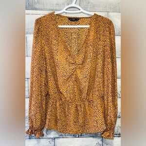 F&F Yellow and Black Spotted Peplum Blouse Sz 16